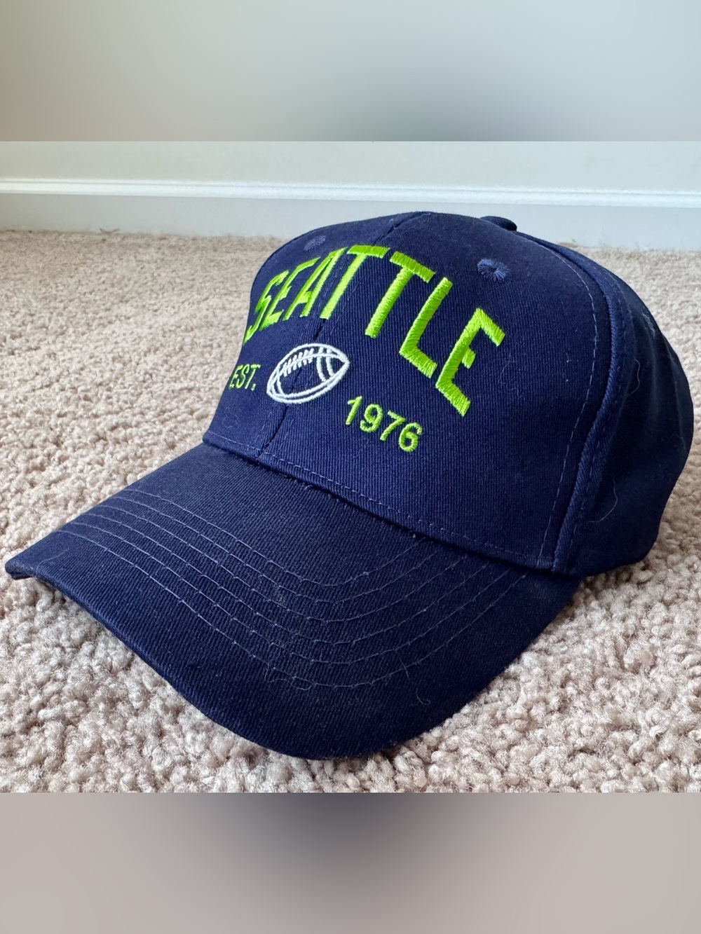 Seattle Embroidered Baseball Cap - Navy and Neon Green